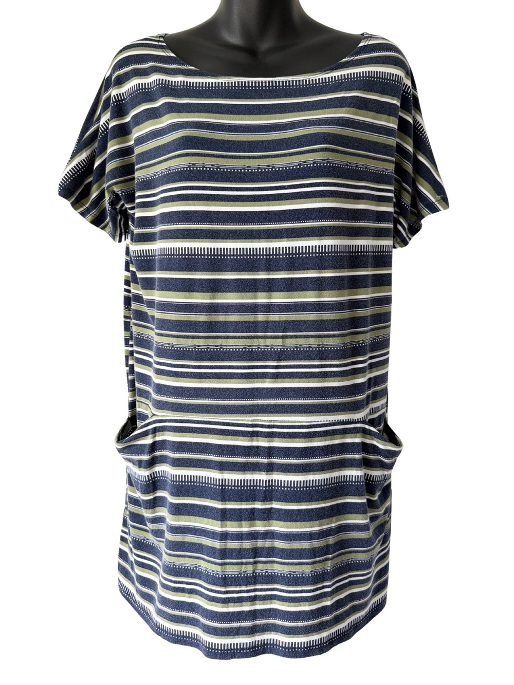 Fighting Eel Hawaii Striped Short Sleeve Tunic Dress Womens Medium Pockets